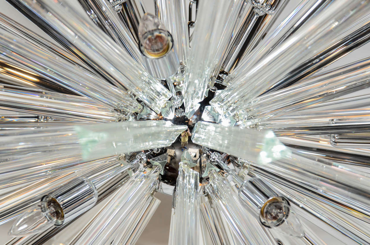 italien Lustre monumental Spoutnik en verre de Murano et cristal de Triedre en vente