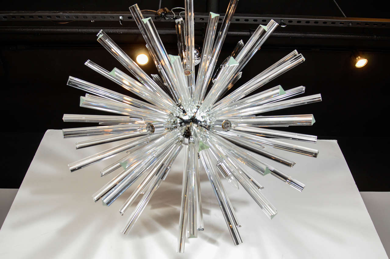 Italian Monumental Murano Glass Triedre Crystal Sputnik Chandelier For Sale