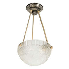 Elegant Art Deco Chandelier by Daum with Relief Frosted Glass Elegant Art Deco Chandelier by Daum with Relief Frosted Glass