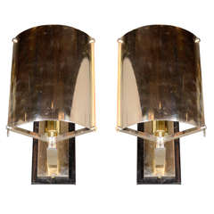 Sophisticated Pair of Mid-Century Pivoting Brass Sconces