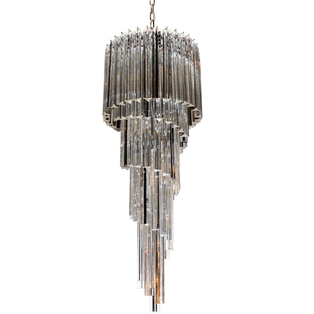 Cascading Spiral Clear & Black Murano Glass Camer Chandelier