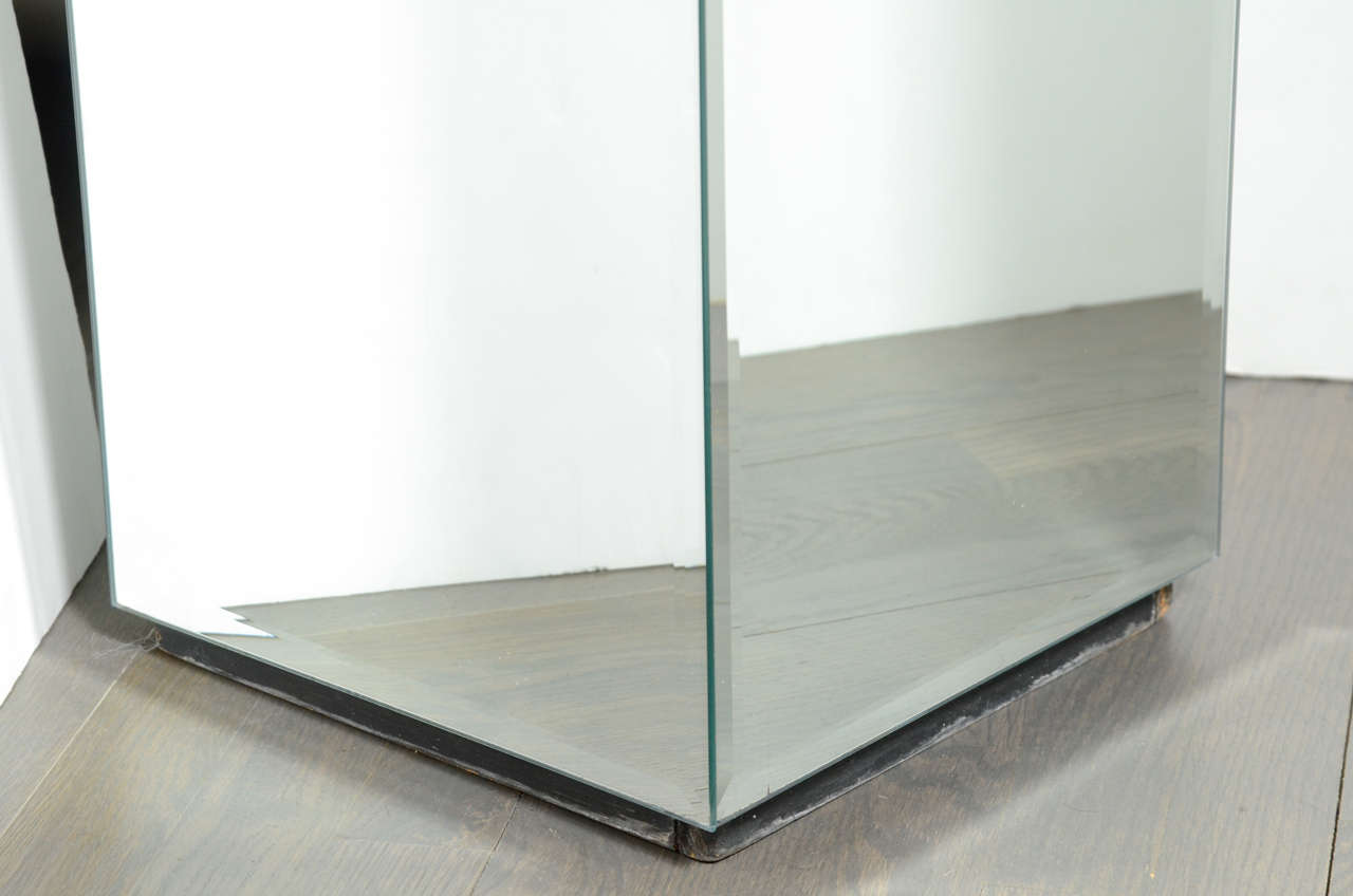 Mid-Century Modern Modernist Hand Beveled Mirrored Pedestal