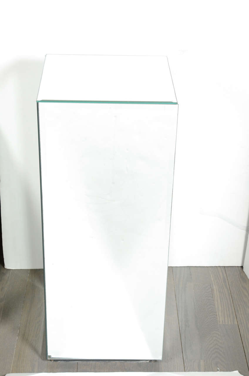 American Modernist Hand Beveled Mirrored Pedestal