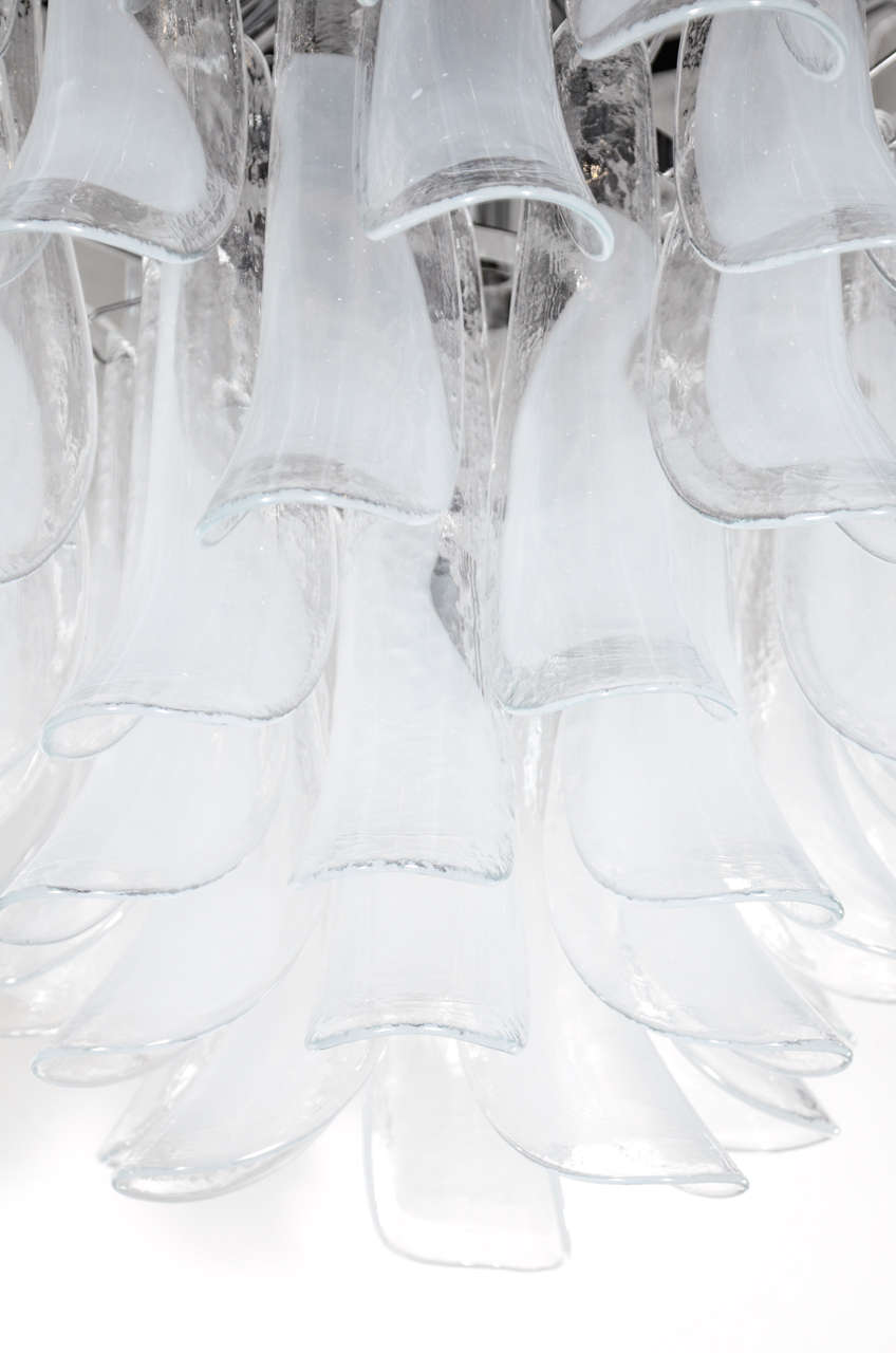 Italian Impressive Mid-Century White Feather Murano Glass Chandelier