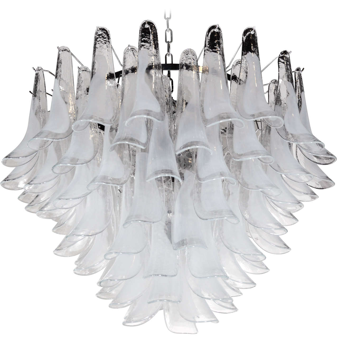 Impressive Mid-Century White Feather Murano Glass Chandelier