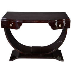 Elegant Art Deco Vanity in the Manner of Ruhlmann in Book Matched Mahogany