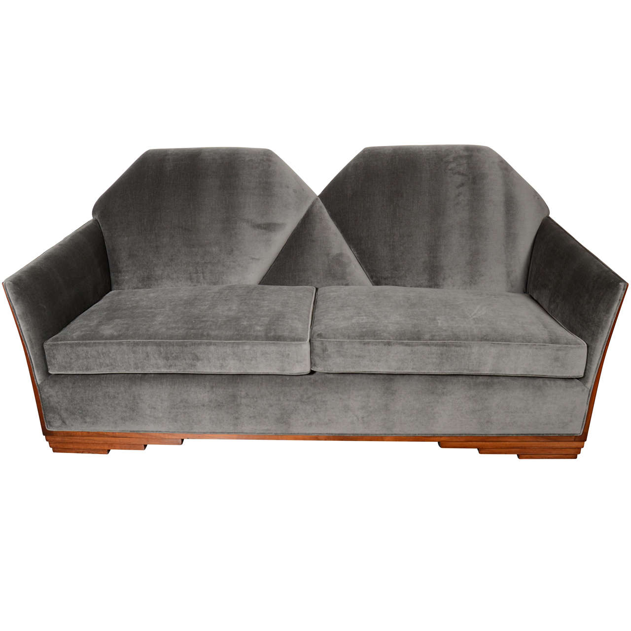 Cubist Art Deco Skyscraper Style Sofa in Luxurious Grey Velvet