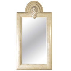 Exceptional Mid-Century Tessellated Limestone Mirror with Mother-of-Pearl Accent