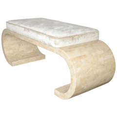 Gorgeous Mid-Century Tessellated Stone Bench with Ivory Velvet Upholstery
