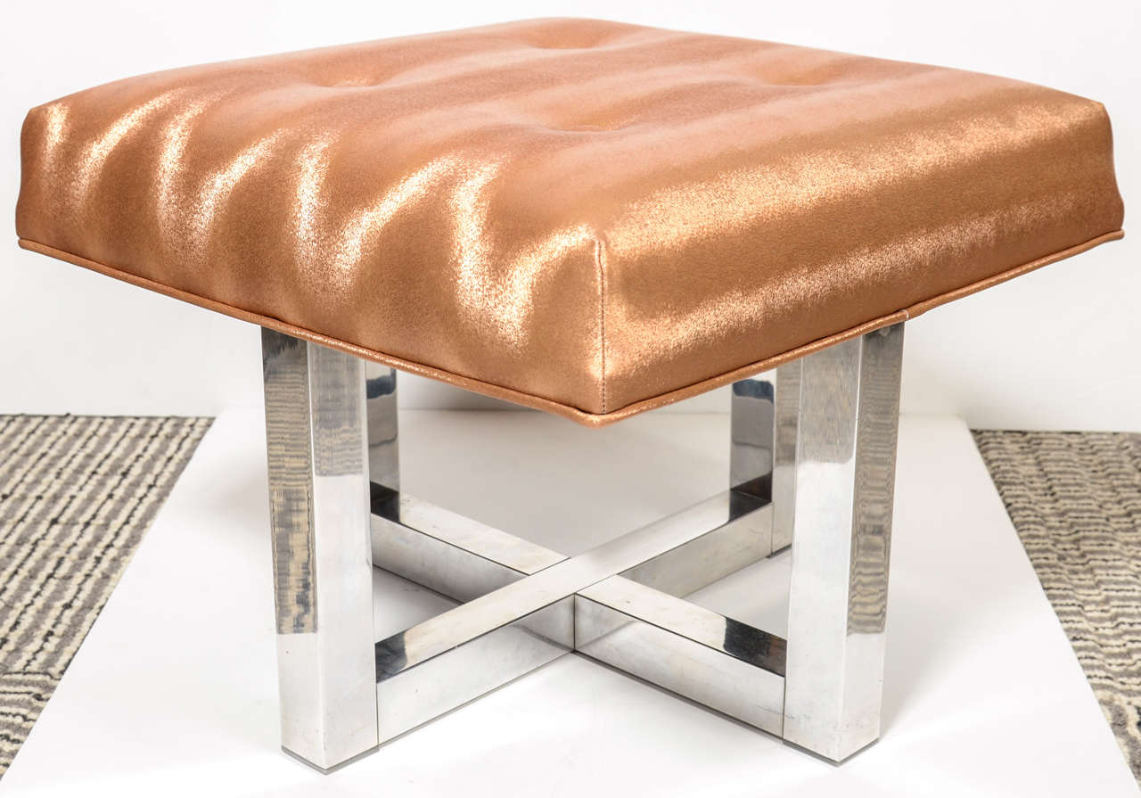 Pair of Mid-Century X-Form Base Chrome Stools