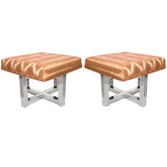 Pair of Mid-Century X-Form Base Chrome Stools