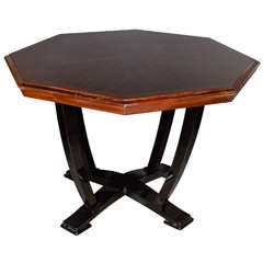 Exquisite  Art Deco Center Hall Table in Book Matched Macassar & Mahogany