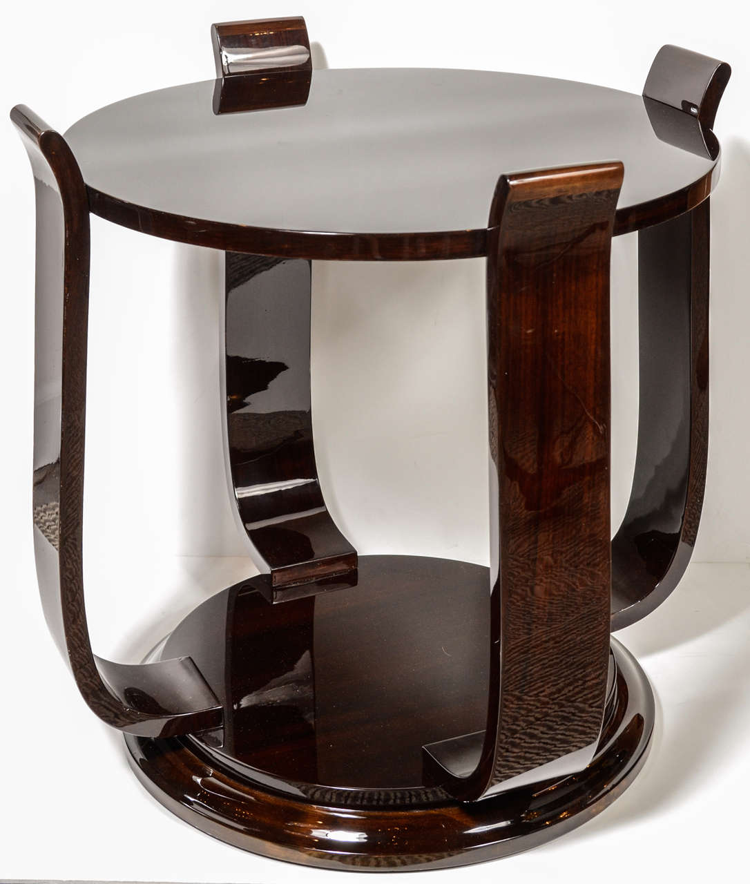 Exquisite Art Deco Gueridontable In Book Matched Mahogany W/ Scroll Supports