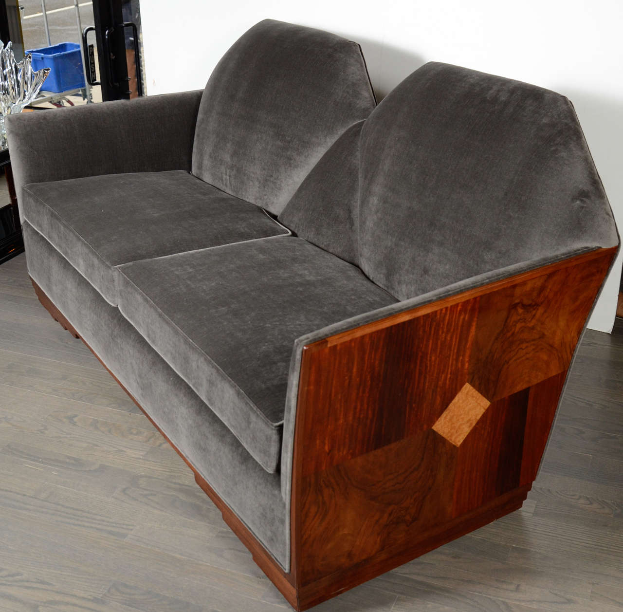 Cubist Art Deco Skyscraper Style Sofa in Luxurious Grey Velvet at 1stdibs