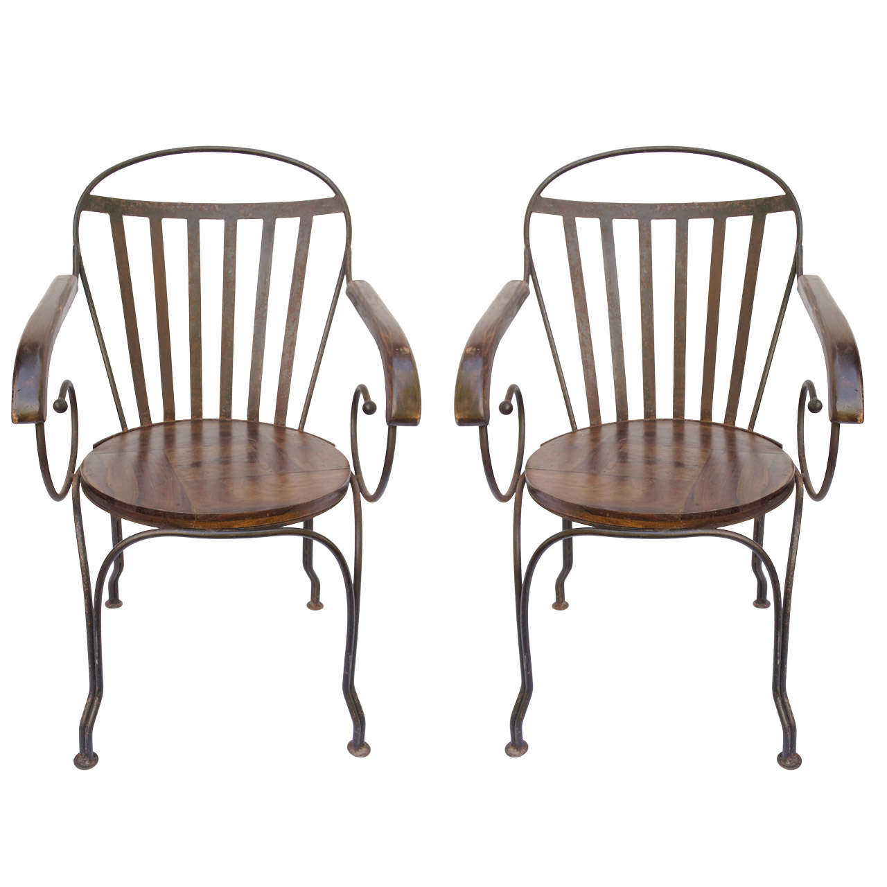 Great pair of antique iron arm chairs For Sale