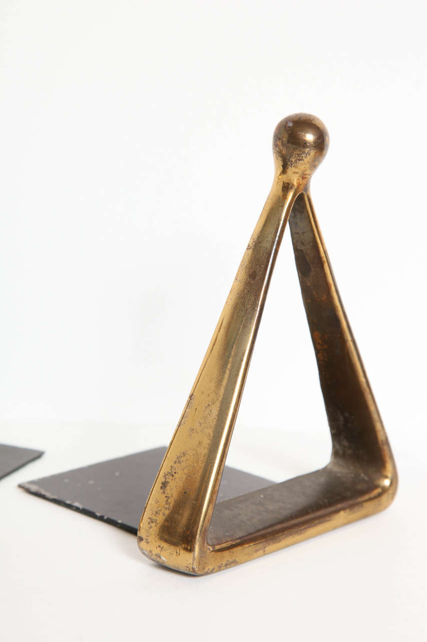 Set of Brass Triangle Bookends In Excellent Condition In New York, NY