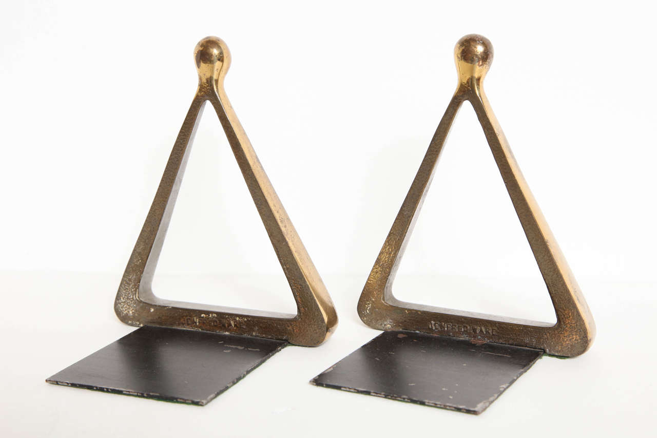 Mid-20th Century Set of Brass Triangle Bookends