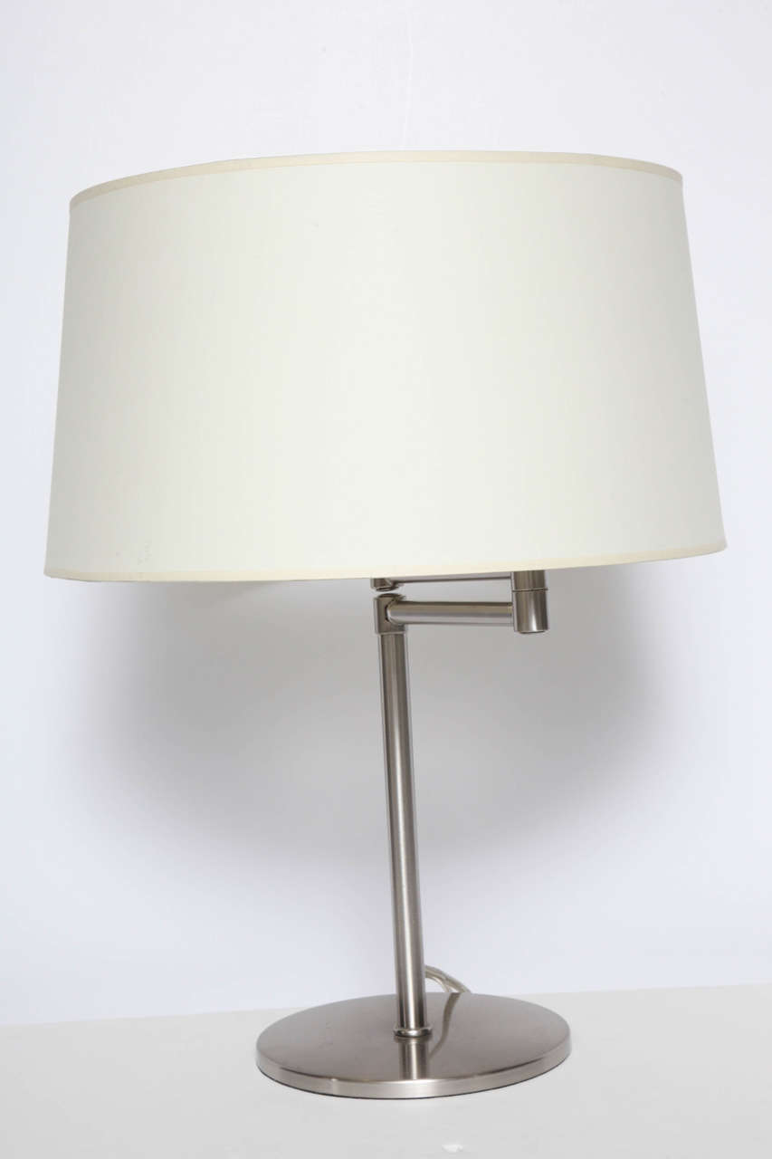 Mid-Century Modern Nessen style Brushed Metal Swing Arm Desk Lamp For Sale