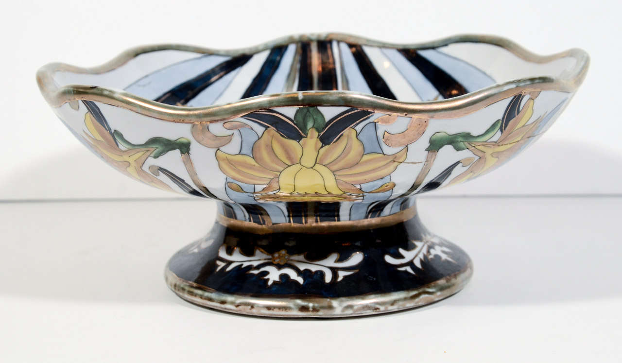 20th Century Italian Earthenware Footed Centerpiece Bowl Designed by G. Fieravino