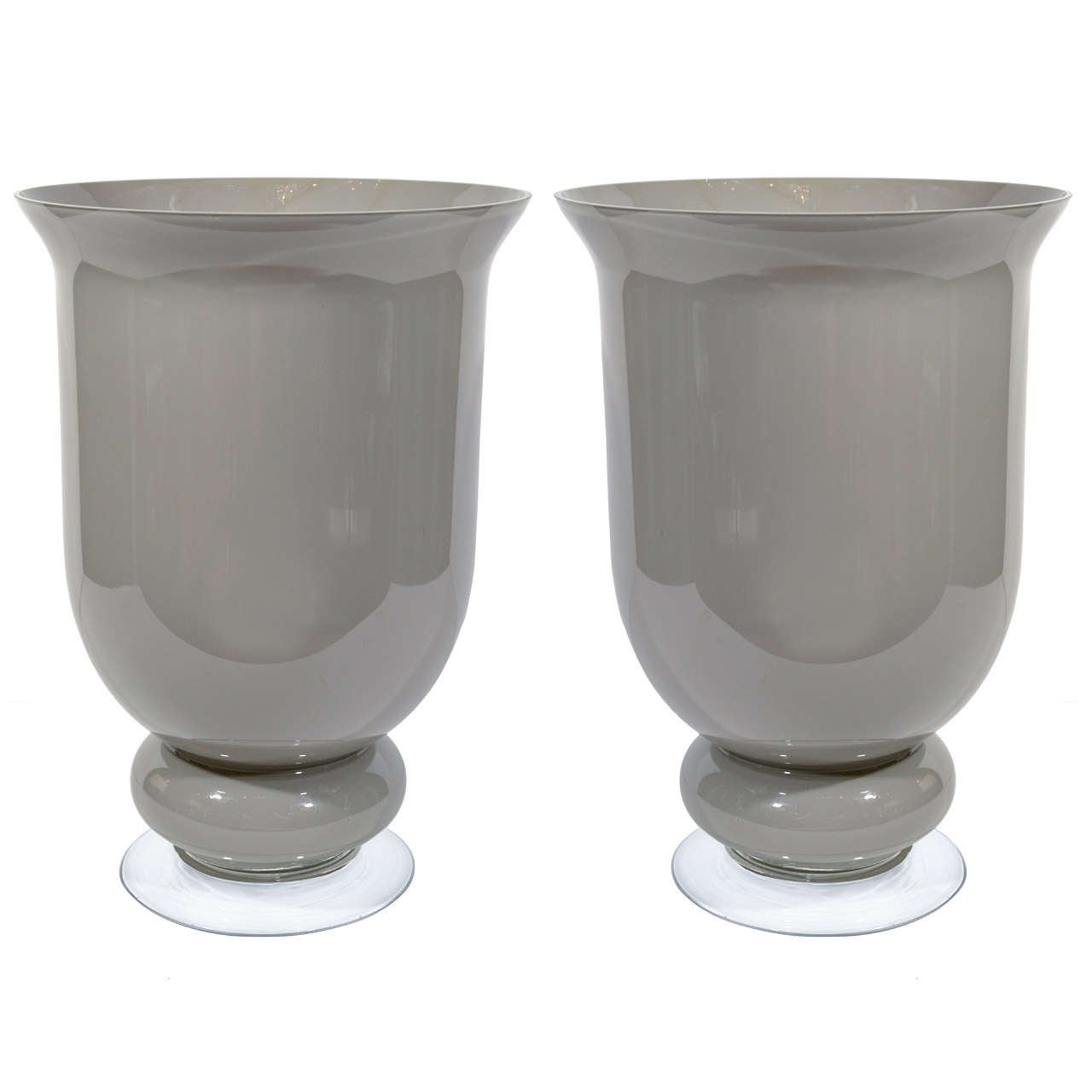 Pair of Elegant Smoked Grey Murano Glass Urn Vases