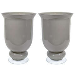 Pair of Elegant Smoked Grey Murano Glass Urn Vases