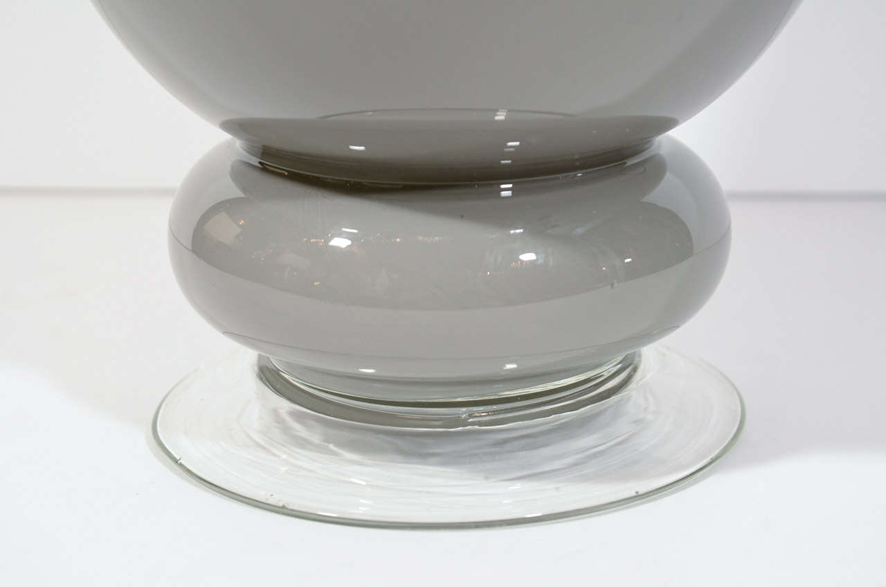 Pair of Elegant Smoked Grey Murano Glass Urn Vases 2