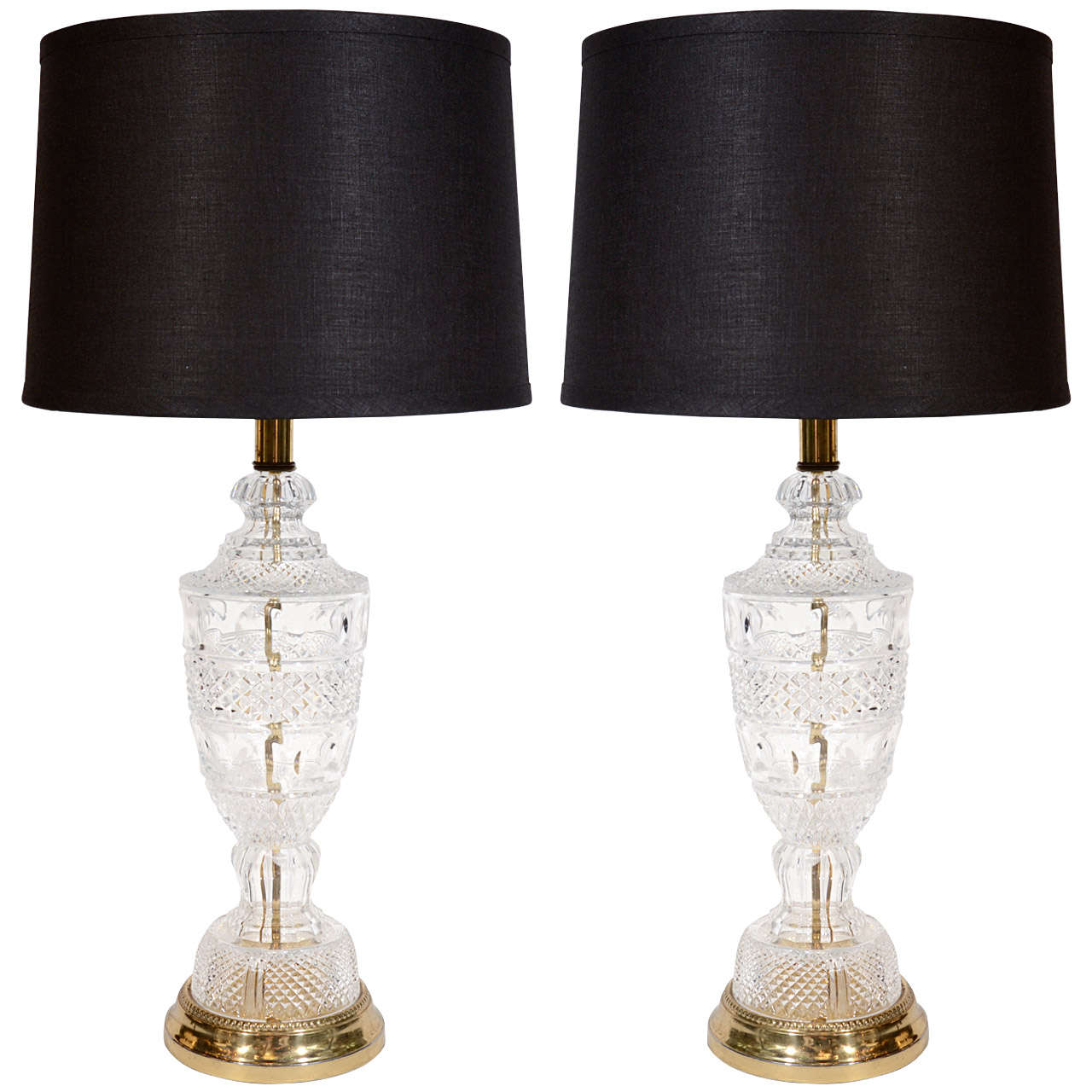 Pair of Baccarat Style Hollywood Regency Cut Crystal Lamps 