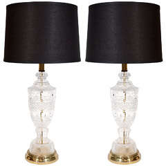Pair of Baccarat Style Hollywood Regency Cut Crystal Lamps 