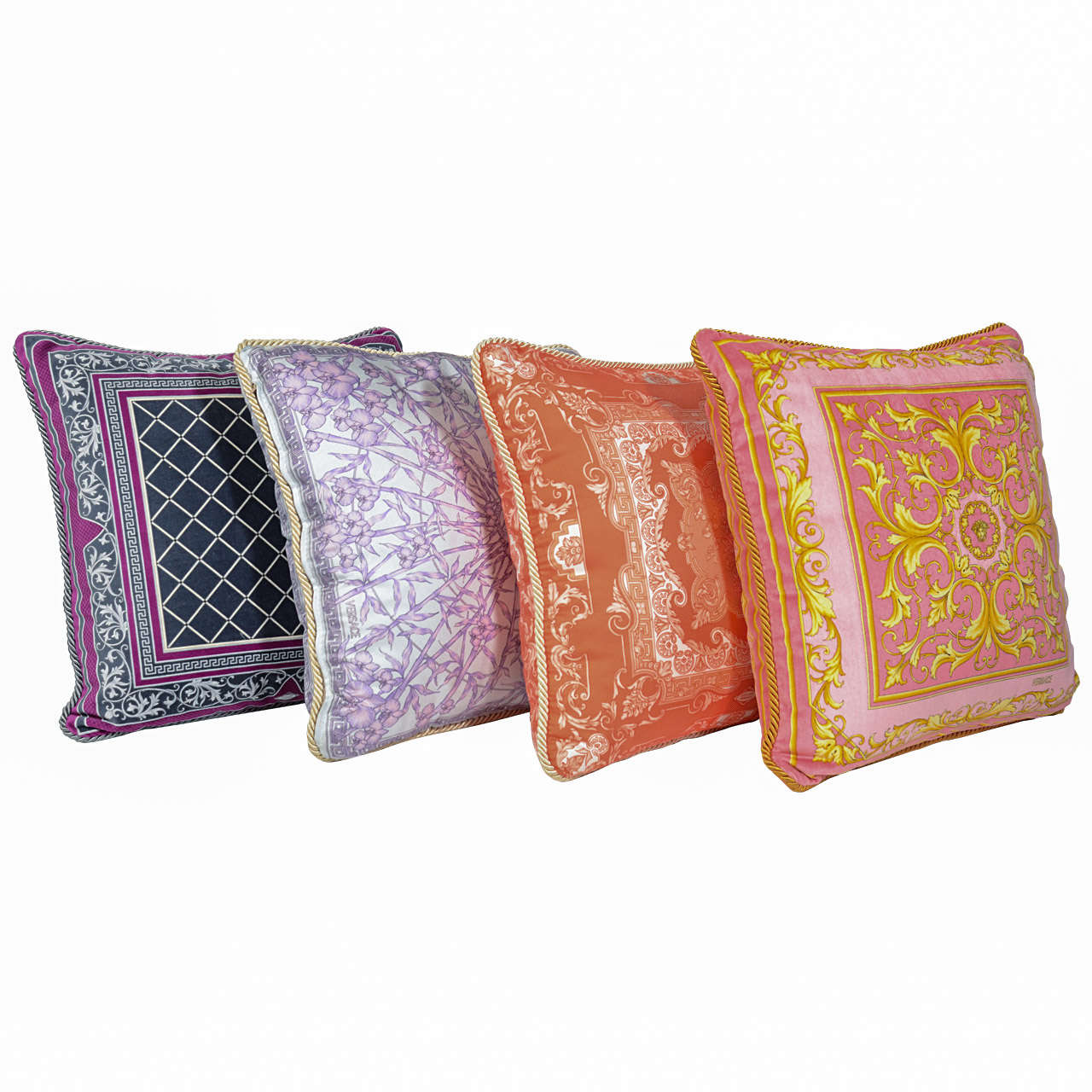 Set of 4 Vintage Versace Throw Pillows with Scarf Print Designs