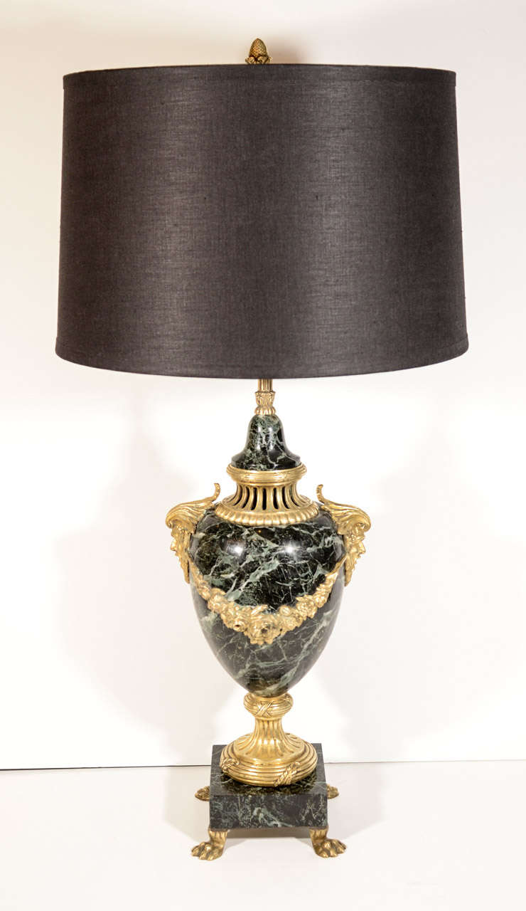Exquisite French Empire Style Lamp in Exotic Marble and Bronze