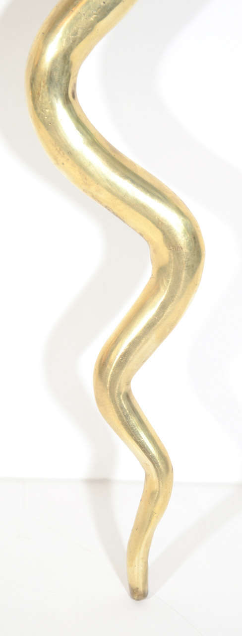 French Pair of Stylized Vintage Brass Cobra Candleholder Sconces