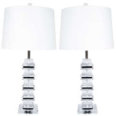 Pair of Modernist Lucite Lamps in the Manner of Karl Springer