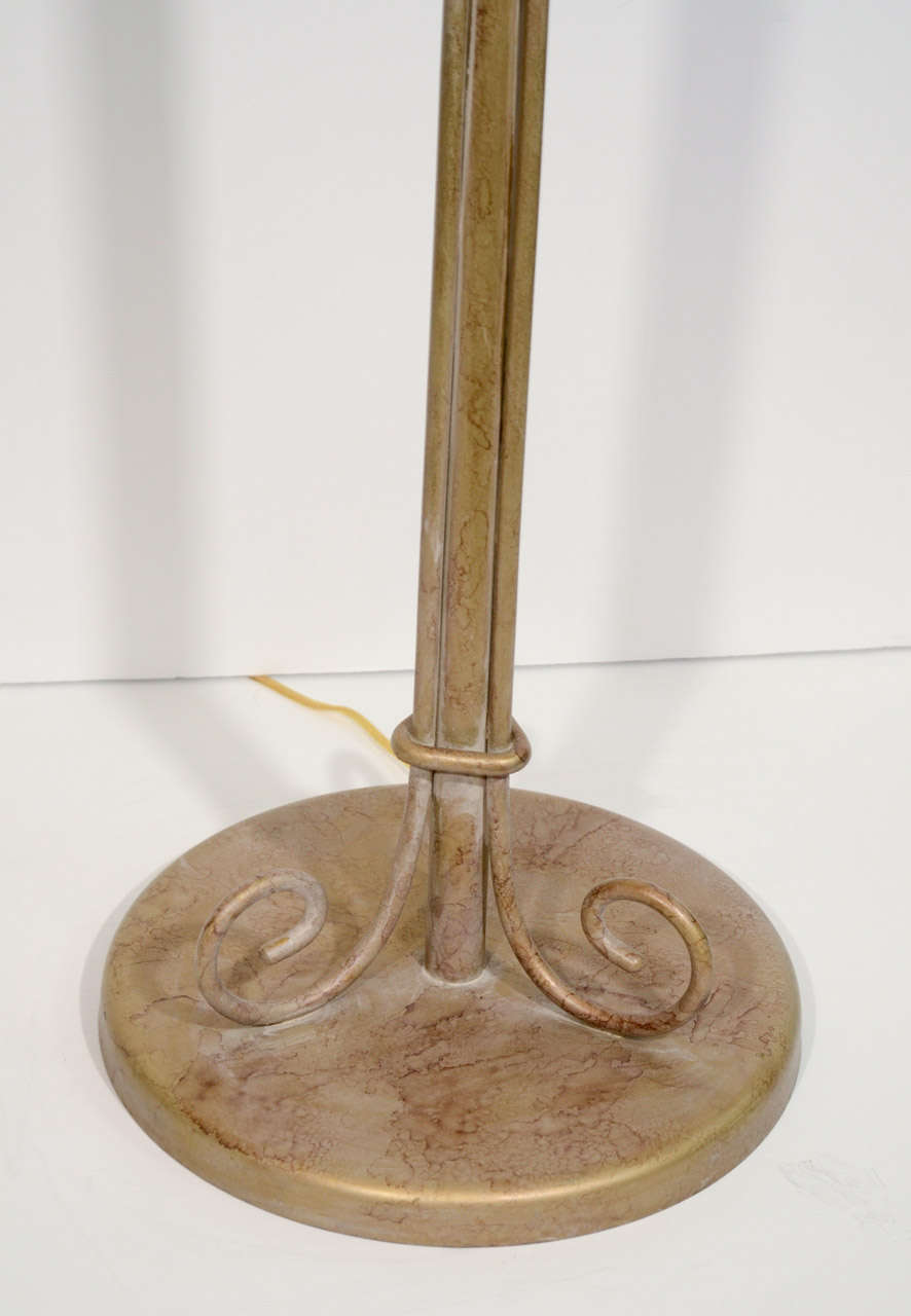 American Art Deco Gilded Floor Lamp with Relief Glass Center