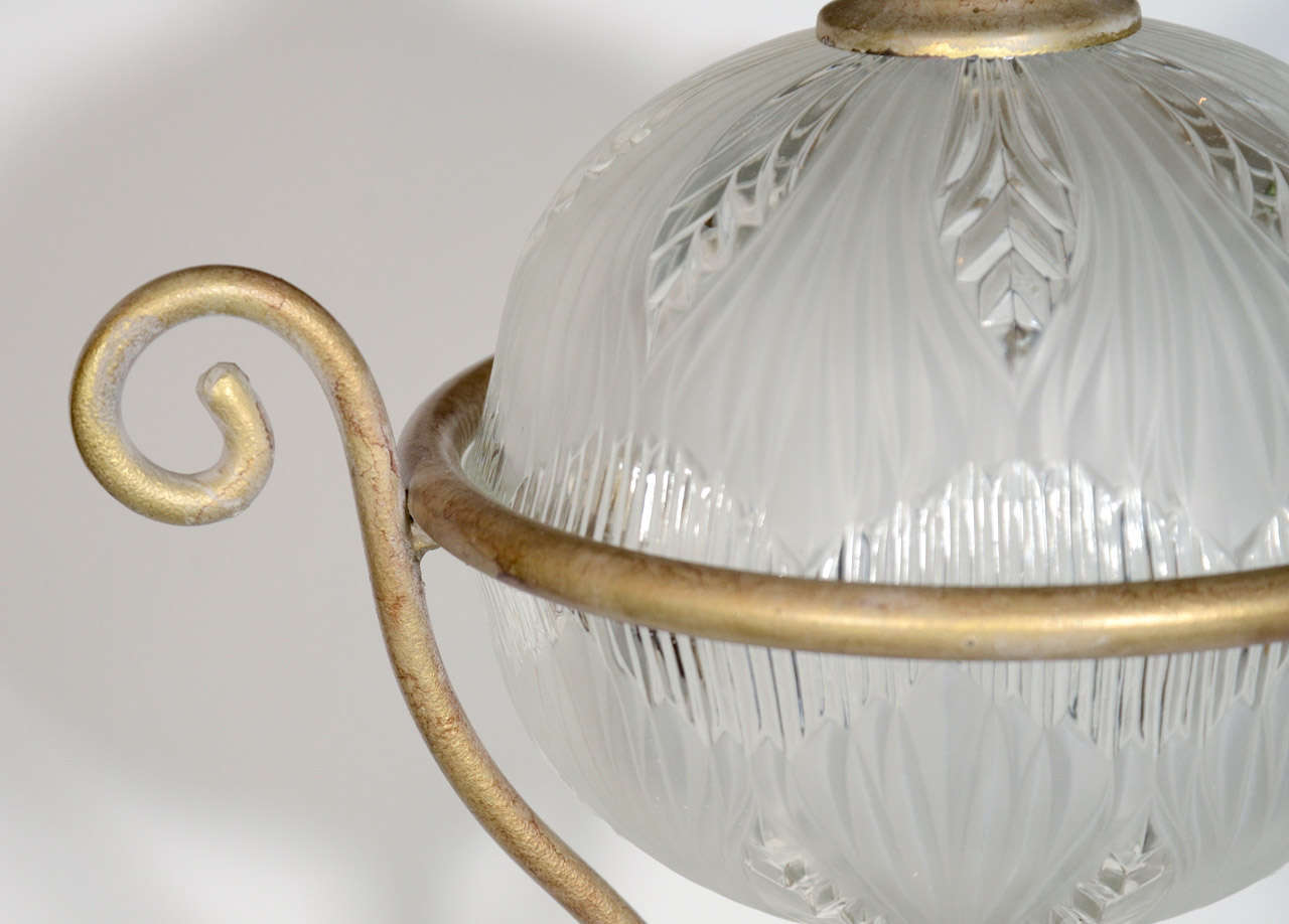 Art Deco Gilded Floor Lamp with Relief Glass Center In Excellent Condition In Fort Lauderdale, FL