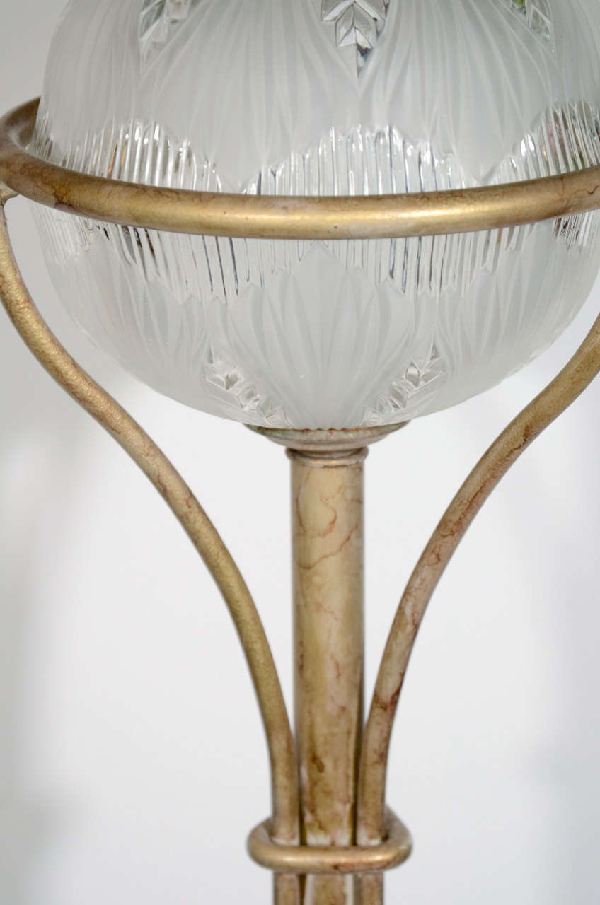 Art Deco Gilded Floor Lamp with Relief Glass Center 1