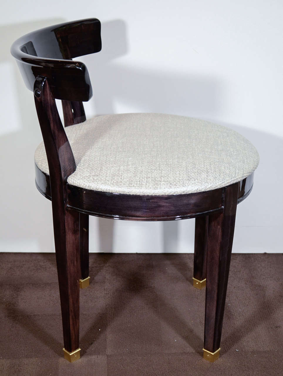 American Art Deco Vanity Chair with Low Back Design in Ebonized Walnut