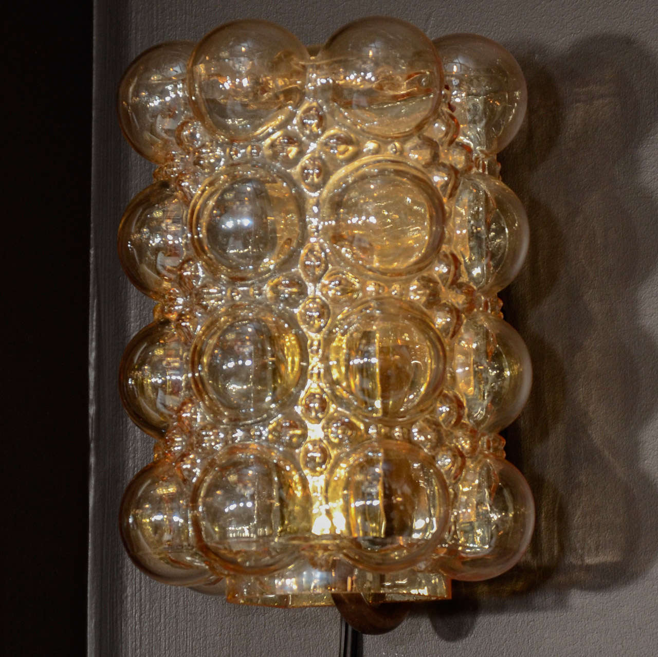 Mid-Century Modern Pair of Modernist Amber Bubble Glass Sconces Designed by Limburg