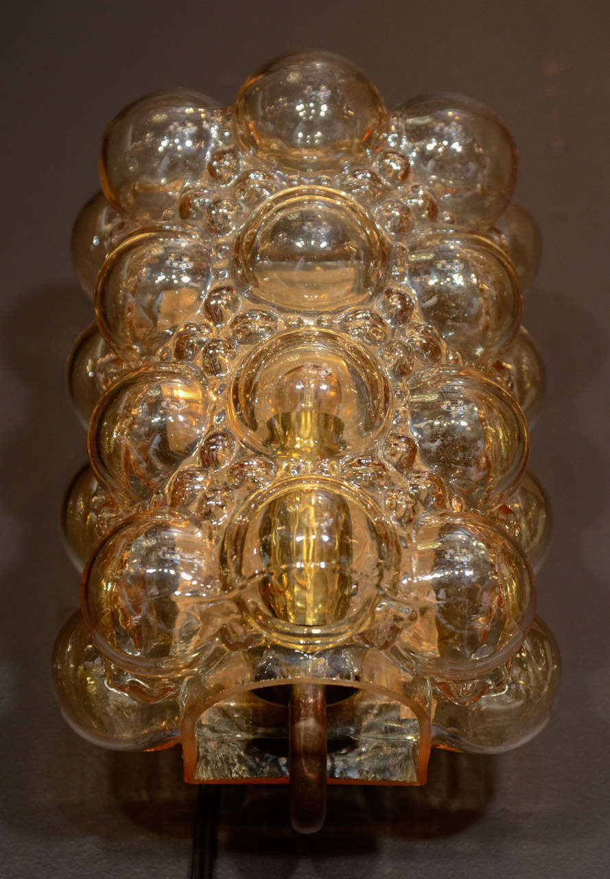 Austrian Pair of Modernist Amber Bubble Glass Sconces Designed by Limburg
