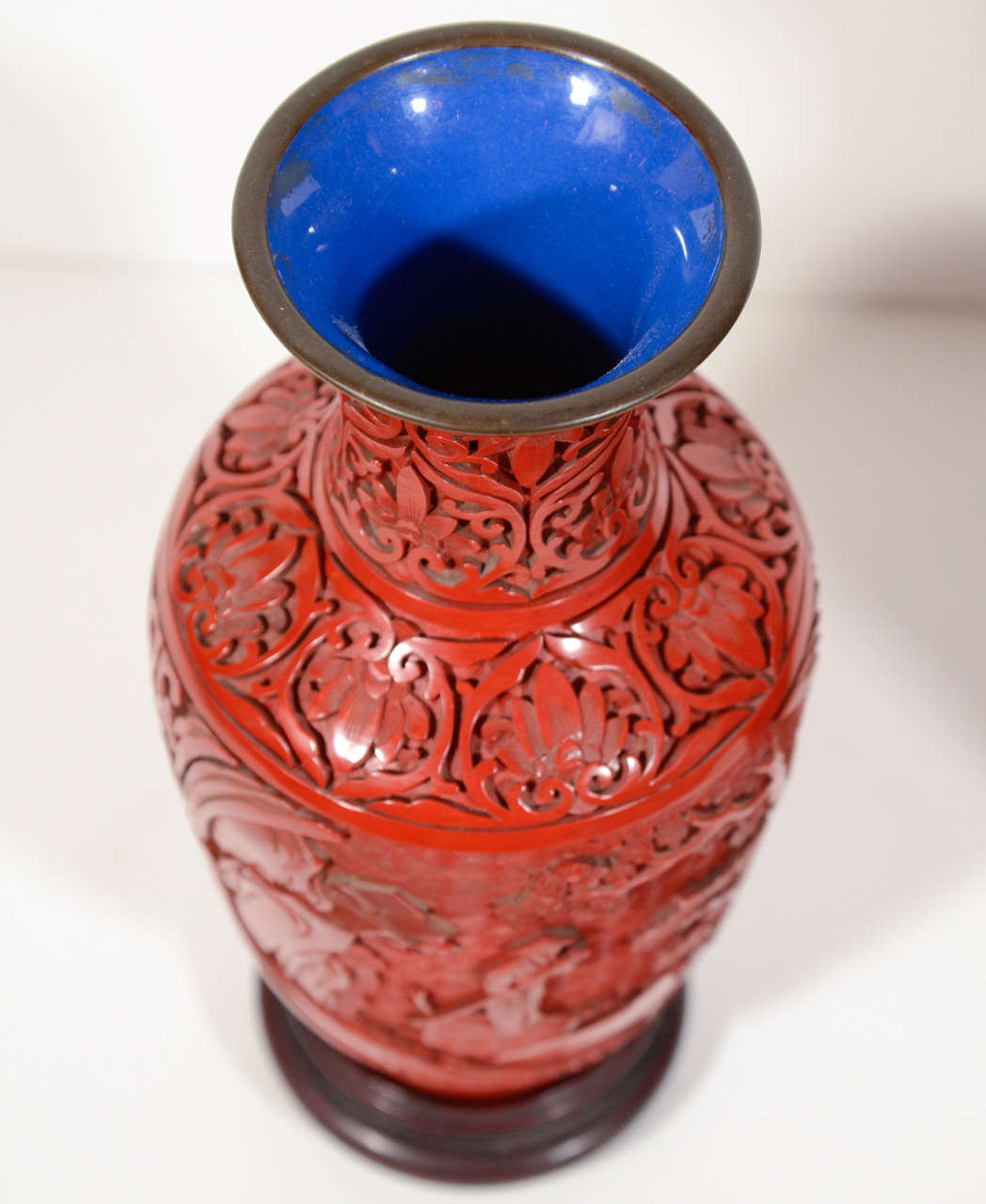 20th Century Pair of Antique Chinese Cinnabar and Ceramic Vases