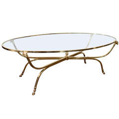 Elegant Brass Cocktail Table with Rams Head Motif in The Manner of Maison Jansen