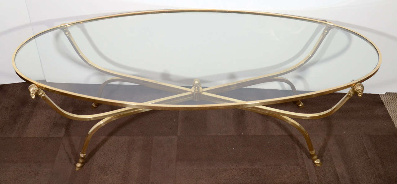 French Elegant Brass Cocktail Table with Rams Head Motif in The Manner of Maison Jansen