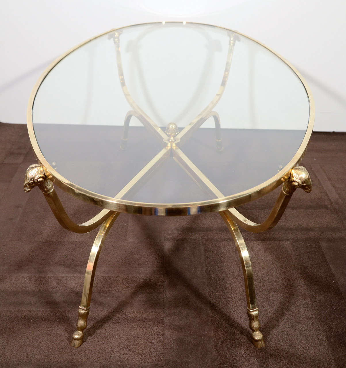 Elegant Brass Cocktail Table with Rams Head Motif in The Manner of Maison Jansen 1