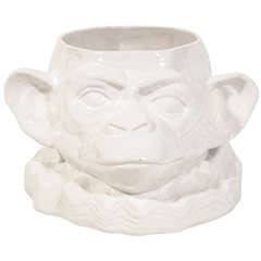 Vintage Mid Century Ceramic Chimpanzee with Pleated Collar Bowl or Vase