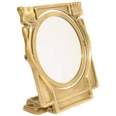 Antique Art Nouveau Vanity Table Top Mirror in Bronze