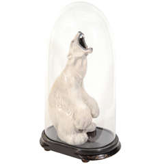 Vintage Porcelain Polar Bear in Victorian Glass Dome by Royal Copenhagen