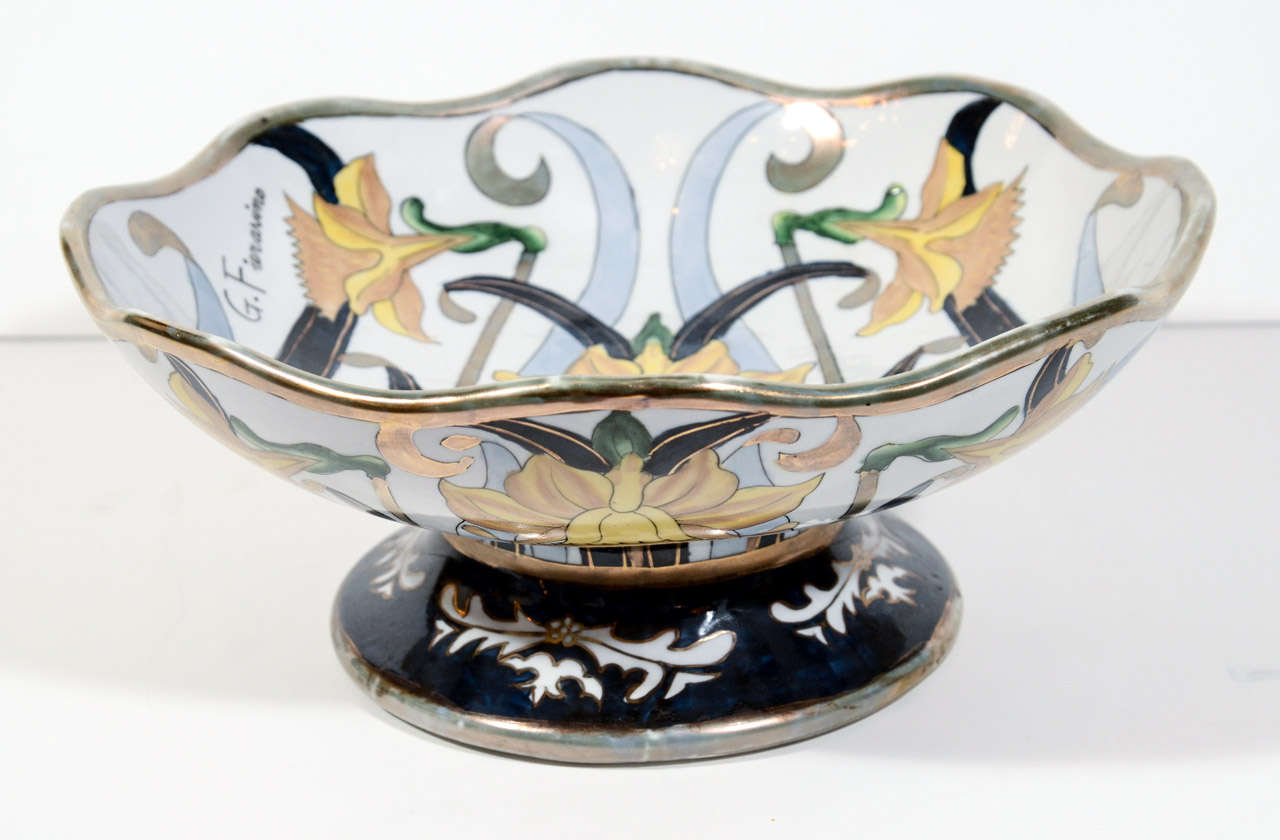 Italian Earthenware Footed Centerpiece Bowl Designed by G. Fieravino at