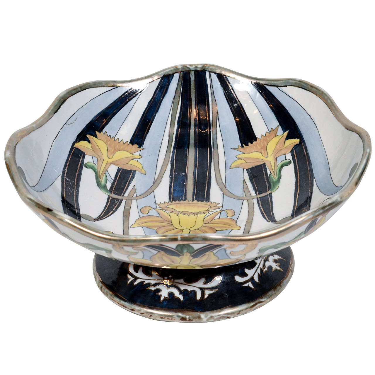 Italian Earthenware Footed Centerpiece Bowl Designed by G. Fieravino at