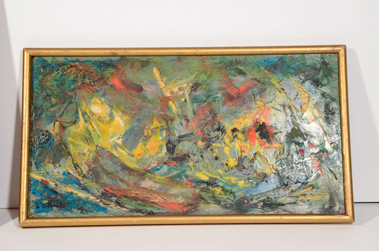 Pair of Abstract Paintings by Naomi Lorne in Original Gold Leaf Frames