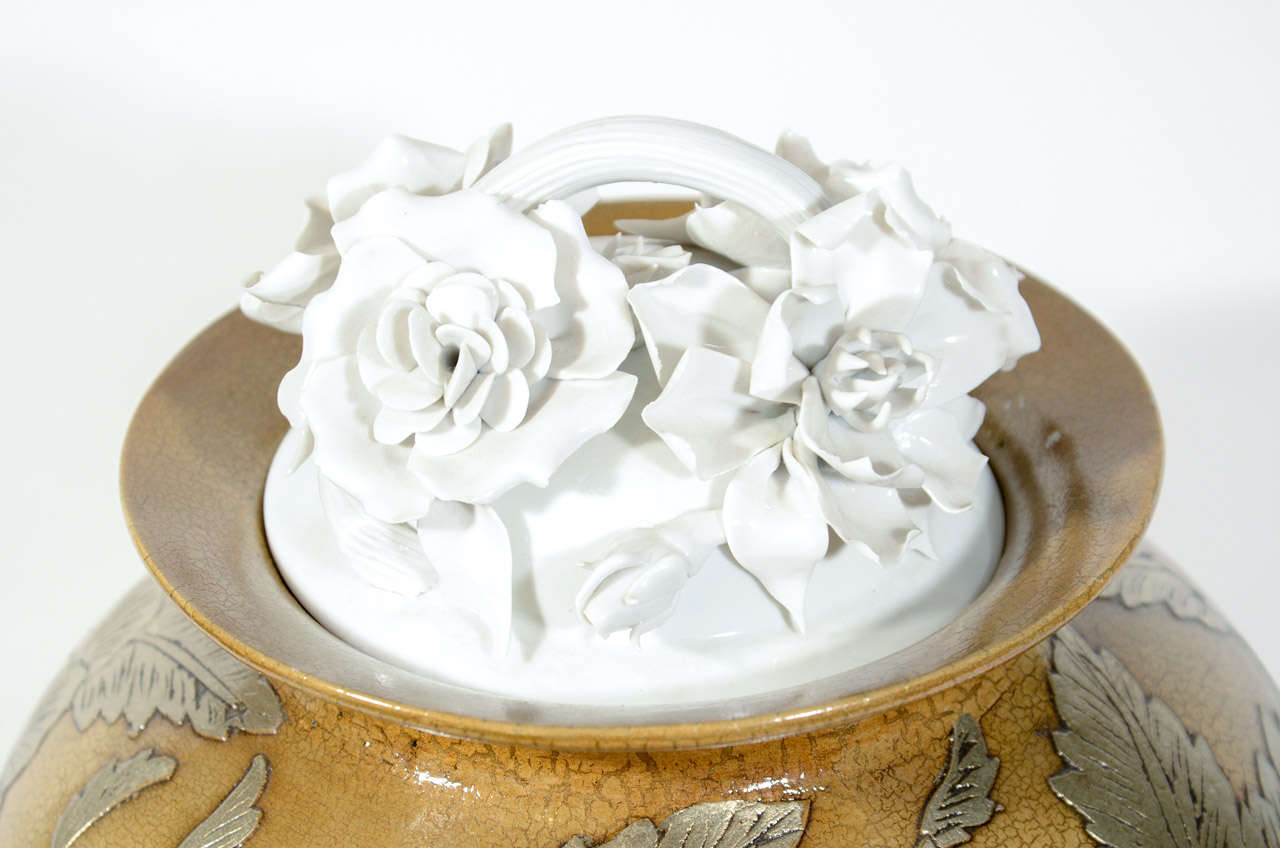 Ceramic Pottery Urn Vase with Relief Designs in Silver Leaf at 1stdibs