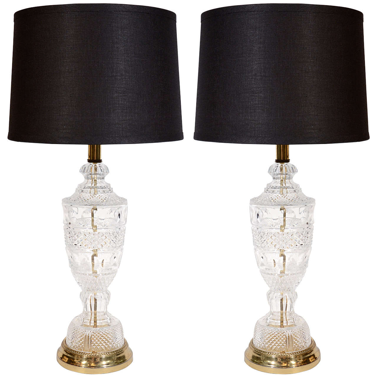 Pair of Hollywood Regency Cut Crystal Lamps in the Style of Baccarat
